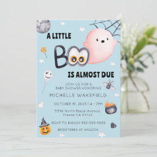 A Little Boo Is Due Boy Halloween Baby Shower Invitation