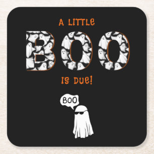 A Little Boo is Due Ghost Spooky Baby Shower Square Paper Coaster
