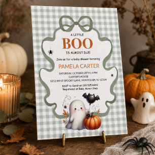 A Little Boo Is Due Green Halloween Baby Shower Invitation