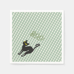 A Little Boo is Due Olive Gingham Black Cat Napkin