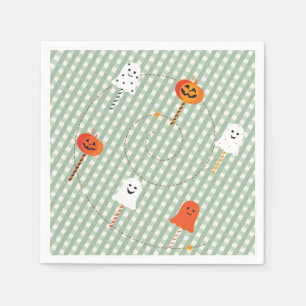 A Little Boo is Due Olive Gingham Ghost Pumpkin Napkin