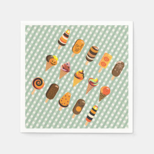 A Little Boo is Due Olive Green Gingham Ice Cream  Napkin