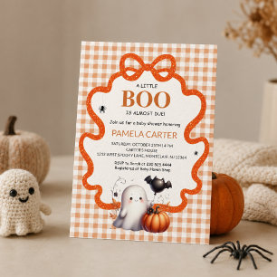 A Little Boo Is Due Orange Halloween Baby Shower Invitation