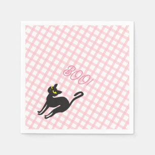 A Little Boo is Due Pale Pink Gingham Black Cat Napkin