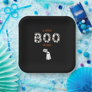A Little Boo is Due Spooky Baby Shower Orange Text Paper Plate