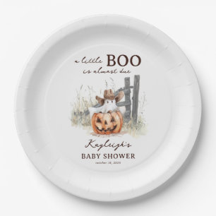 A Little Boo Is Due Western Halloween Baby Shower Paper Plate