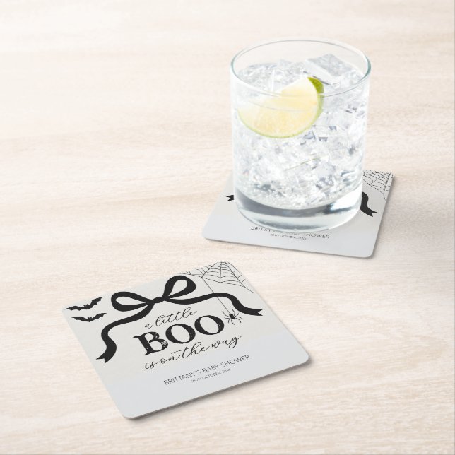 A Little Boo Is On The Way Baby Shower Square Paper Coaster (Insitu)