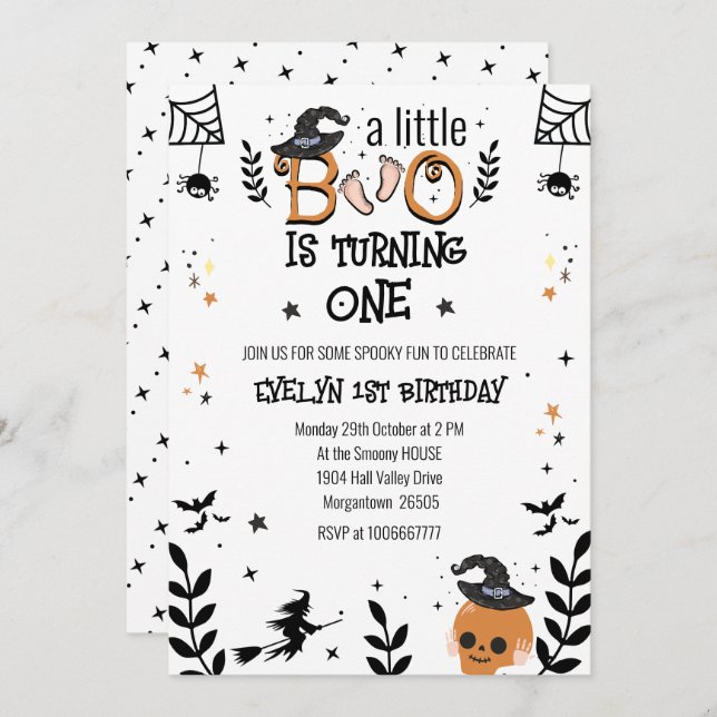 a little boo is turning one first birthday invitation (Front/Back)