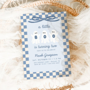 A Little Boo is Turning Two Blue Boys 2nd Birthday Invitation