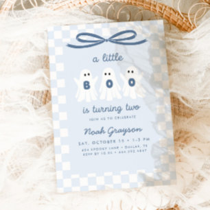 A Little Boo is Two Light Blue Boys 2nd Birthday Invitation