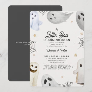 A Little Boo Neutral Grey Halloween Baby Shower Invitation