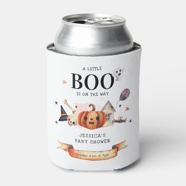 A Little Boo on the Way Halloween Baby Shower Can Cooler (Can Front)