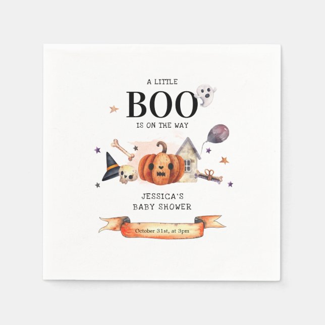 A Little Boo on the Way Halloween Baby Shower Napkin (Front)