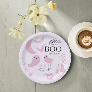 A little boo pastel pink Halloween baby shower Paper Plate