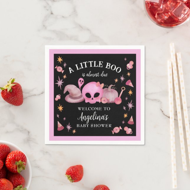 A Little Boo Pink & Black Halloween Baby Shower Napkin (Insitu)