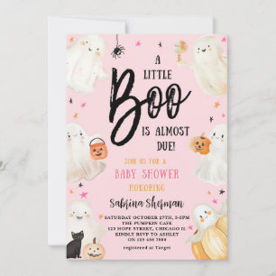 A Little Boo Pink Cute Halloween Baby Girl Shower Invitation