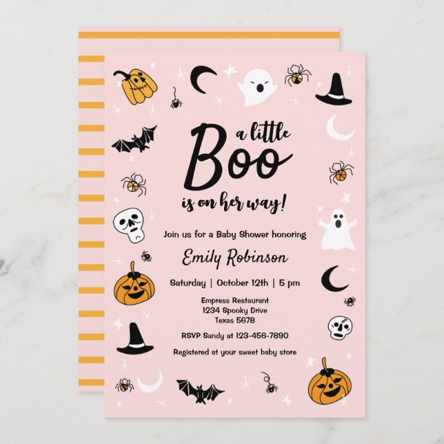 A Little Boo Pink Halloween Baby Shower Invitation (Front/Back)
