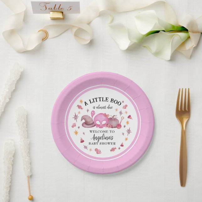 A Little Boo Pink Halloween Baby Shower Paper Plate (Wedding)