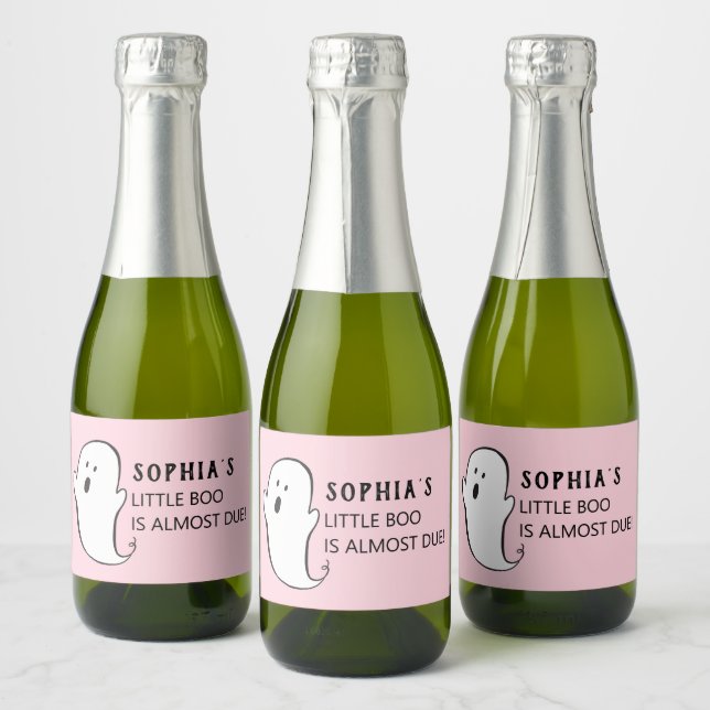 A Little Boo Pink Halloween Baby Shower Sparkling Wine Label (Bottles)