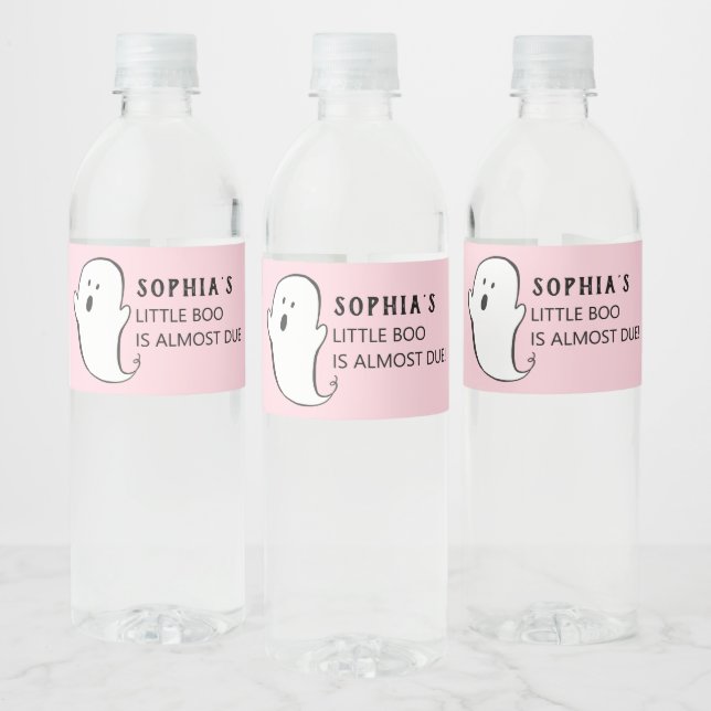 A Little Boo Pink Halloween Baby Shower Water Bottle Label (Bottles)
