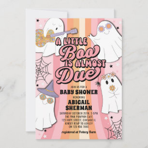 A Little Boo Pink Retro Halloween Girl Baby Shower Invitation