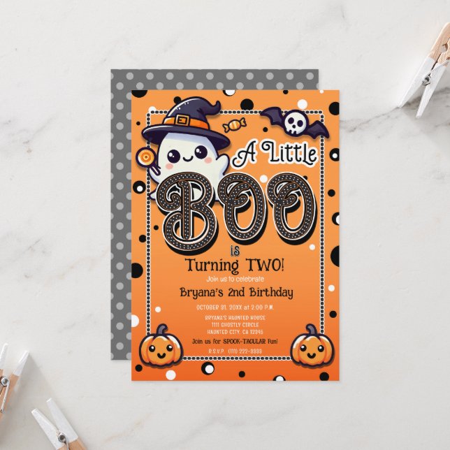 A Little Boo Polka Dots Halloween Birthday Party Invitation (Front/Back In Situ)
