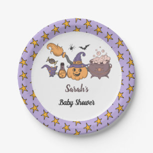 A Little Boo Purple Halloween Baby Shower Paper Plate