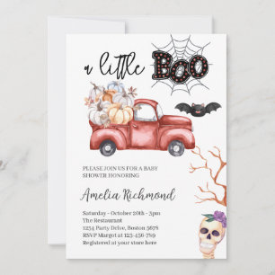 a little boo Red Pumpkin Pickup Truck Baby Shower Invitation