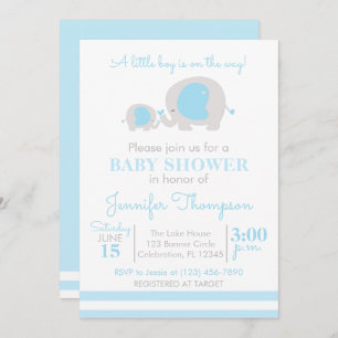 A Little Boy is on the Way – Blue & White Elephant Invitation