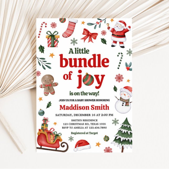 A Little Bundle of Joy Baby Shower  Invitation (Christmas Bundle of Joy Baby Shower Invitation)