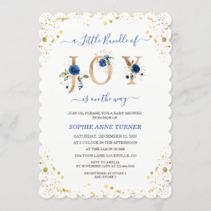 A Little Bundle Of Joy Blue Floral Boy Baby Shower Invitation