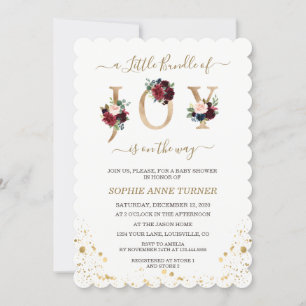 A Little Bundle Of Joy Burgundy Floral Baby Shower Invitation