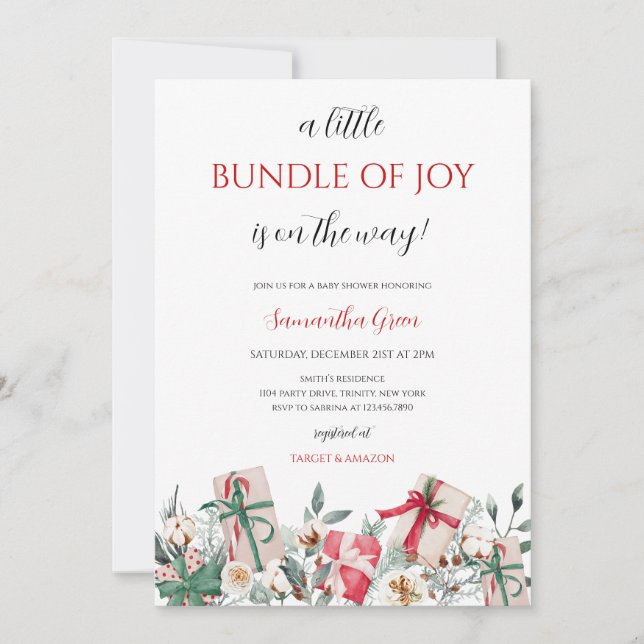 A Little Bundle of Joy Christmas Baby Shower Invitation (Front)