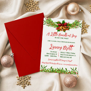 A Little Bundle of Joy Holiday Wreath Baby Shower Invitation