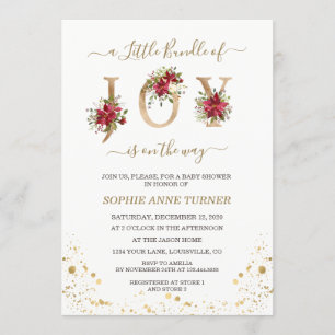 A Little Bundle Of Joy Poinsettia Gold Baby Shower Invitation