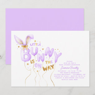 A Little Bunny Baby Shower Invitation Gold Purple