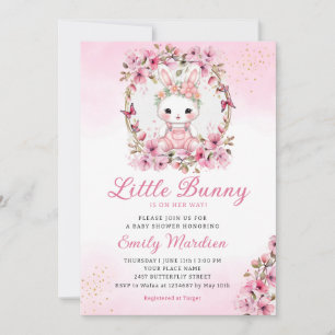 A little bunny cute floral pink baby shower girl invitation