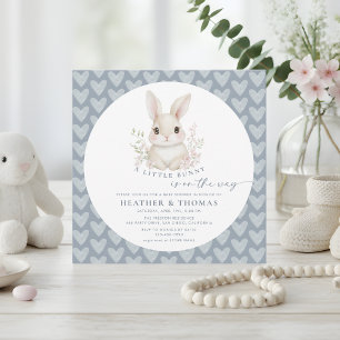 A Little Bunny Dusty Blue QR Code Baby Shower Invitation