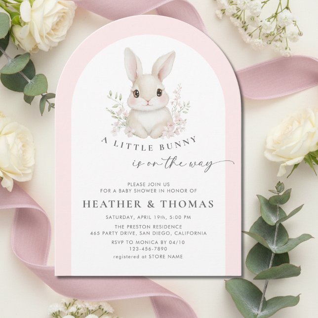 A Little Bunny Elegant Pink Arch Baby Shower Invitation (Creator Uploaded)