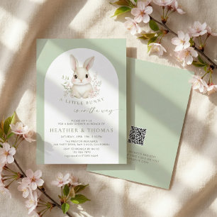 A Little Bunny Elegant Sage Green Baby Shower Invitation