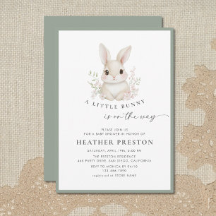 A Little Bunny Elegant Sage Green Baby Shower Invitation