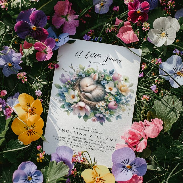 A little bunny floral Baby Girl Shower Invitation (Creator Uploaded)