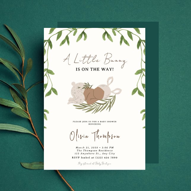 A Little Bunny Girl Baby Shower Greenery  Invitation (Creator Uploaded)