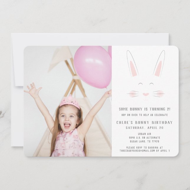 A little bunny is having a birthday Photo Card (Front)