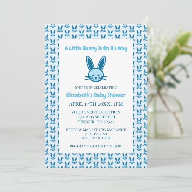 A Little Bunny Is On His Way Baby Shower Invitation (Standing Front)