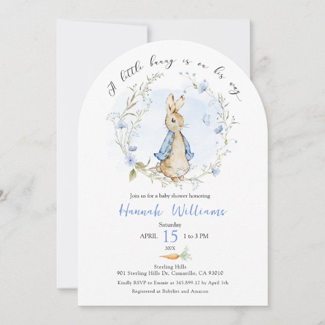 A little bunny is on the way baby shower Arch Invitation (Front)