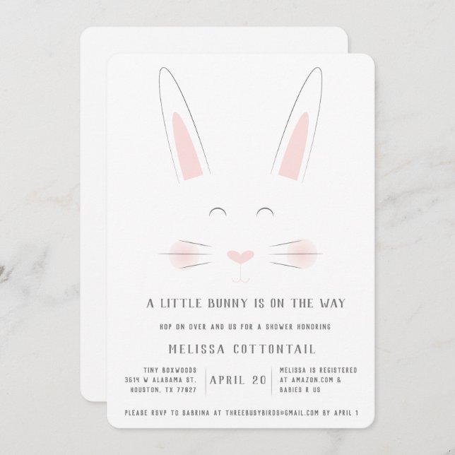 A little bunny is on the way baby shower invite (Front/Back)