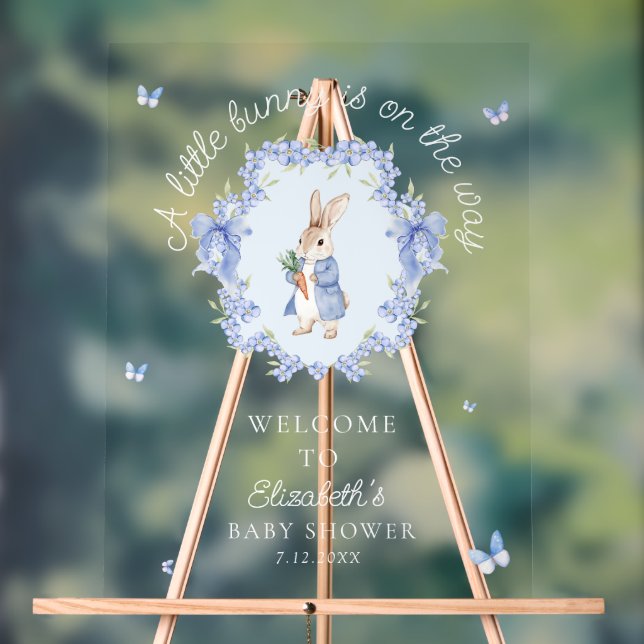 A Little Bunny Is On The Way Baby Shower Welcome Acrylic Sign (Neutral)