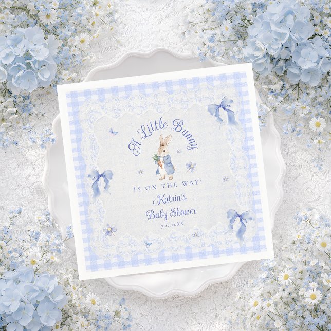 A Little Bunny Is On The Way Blue Baby Shower Napkin (Creator Uploaded)