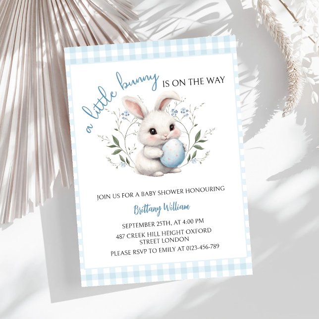 A Little Bunny is on the Way Blue Boy Baby Shower  Invitation (Creator Uploaded)